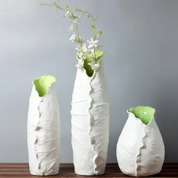 

ceramic lotus leaf fashion creative abstract flower vase pot home decor craft room decoration handicraft porcelain figurine