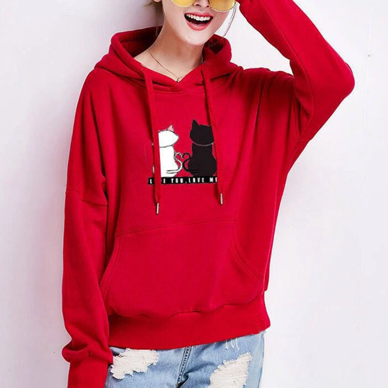  Manubeau Harajuku Women Hoodies Sweatshirt Kawaii Pink Spring Winter Cat Lover Pattern Long Sleeve 