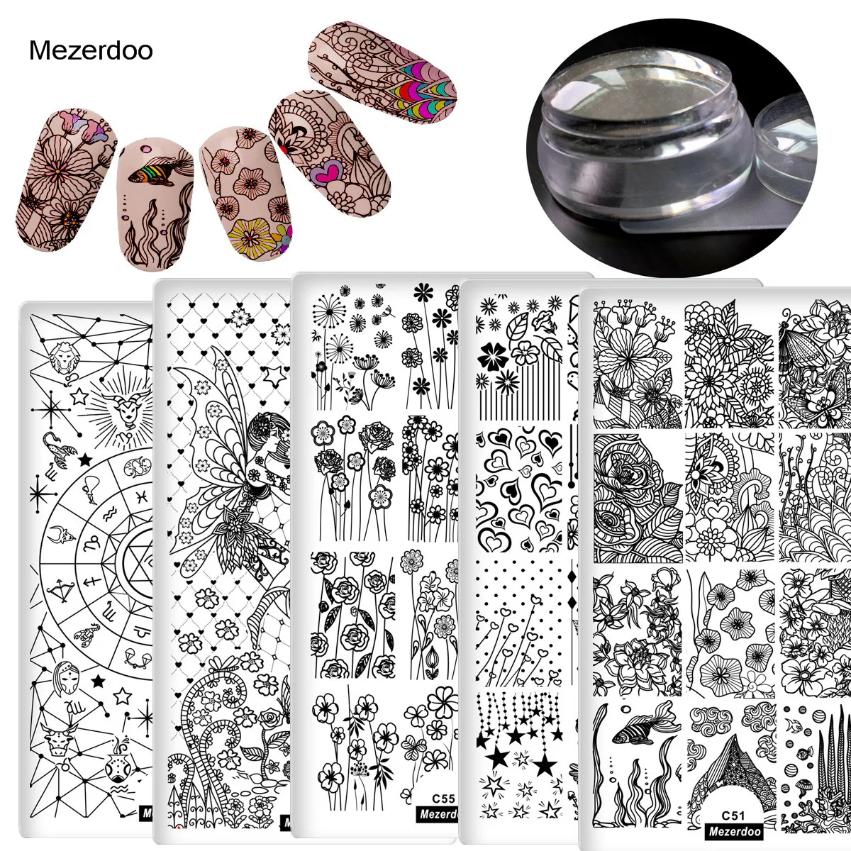 

Nail Stamper Sets Jelly Stamping Sets Different Design Nail Stamp Plates Image Metal Templates 3D Nails Art Decoration Stamper