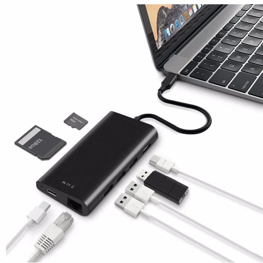 

Basix USB HUB USB 3.1Type C HUB to USB3.0 / 4K HDMI / RJ45 Ethernet / SD TF Card readerType-C OTG For New Macbook