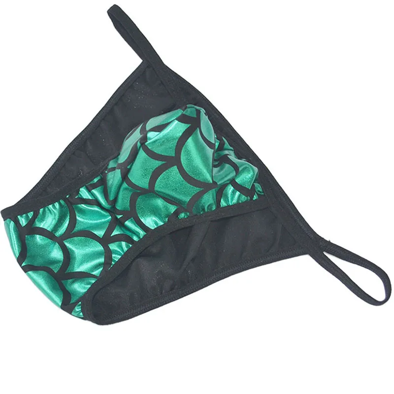 

Brand Men's low waist sexy men's panties fish scale design faux leather briefs Underwear bikini