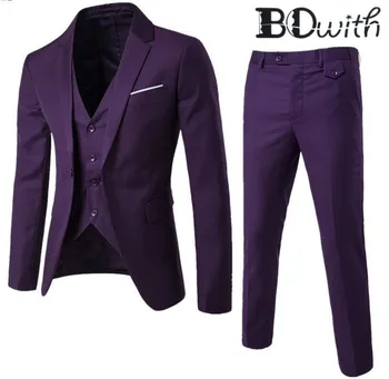 

Newest Wholesale Purple Popular Custom Made Notched Collar Slim Fit Three Pieces Jacket For Wedding Tuxedos Formal Suits