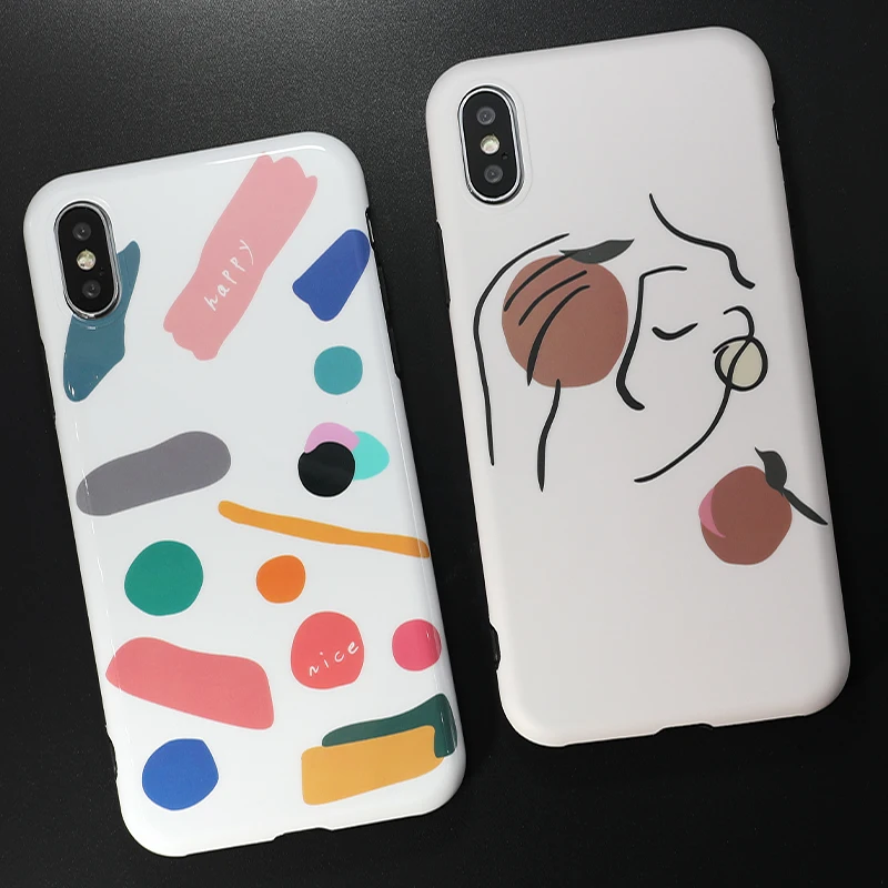 2 SoCouple Colorful Geometric Art Phone Case For iphone 6 6S 7 8 Plus X Xs max XR Cute Abstract Graffiti Pattern Soft TPU Cases