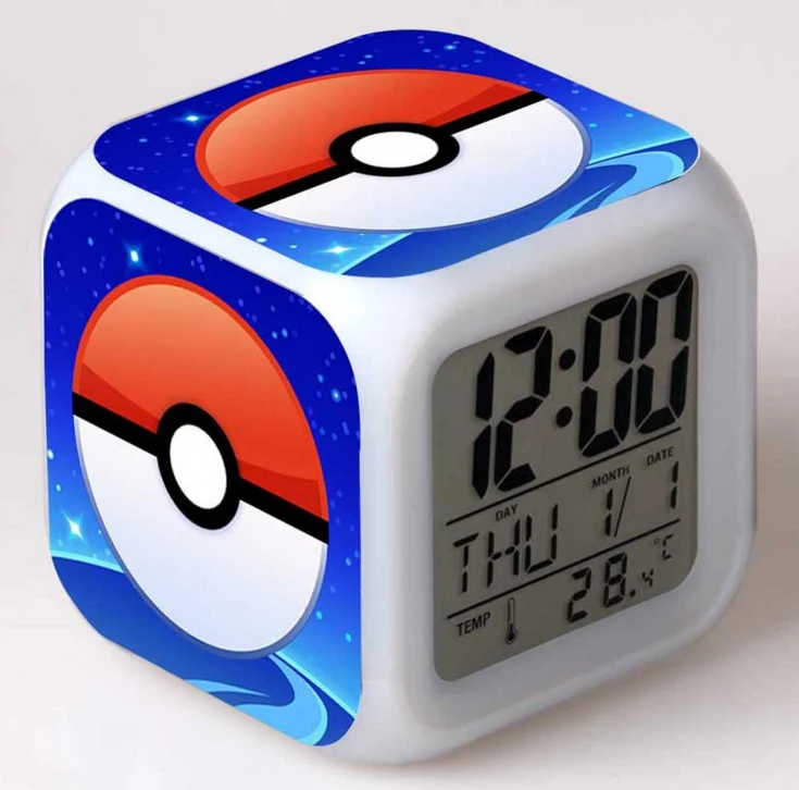 Japanese Anime Pokemon Pikachu Seven Color Change Glowing Alarm Clock Cute Giftsin Alarm Clocks
