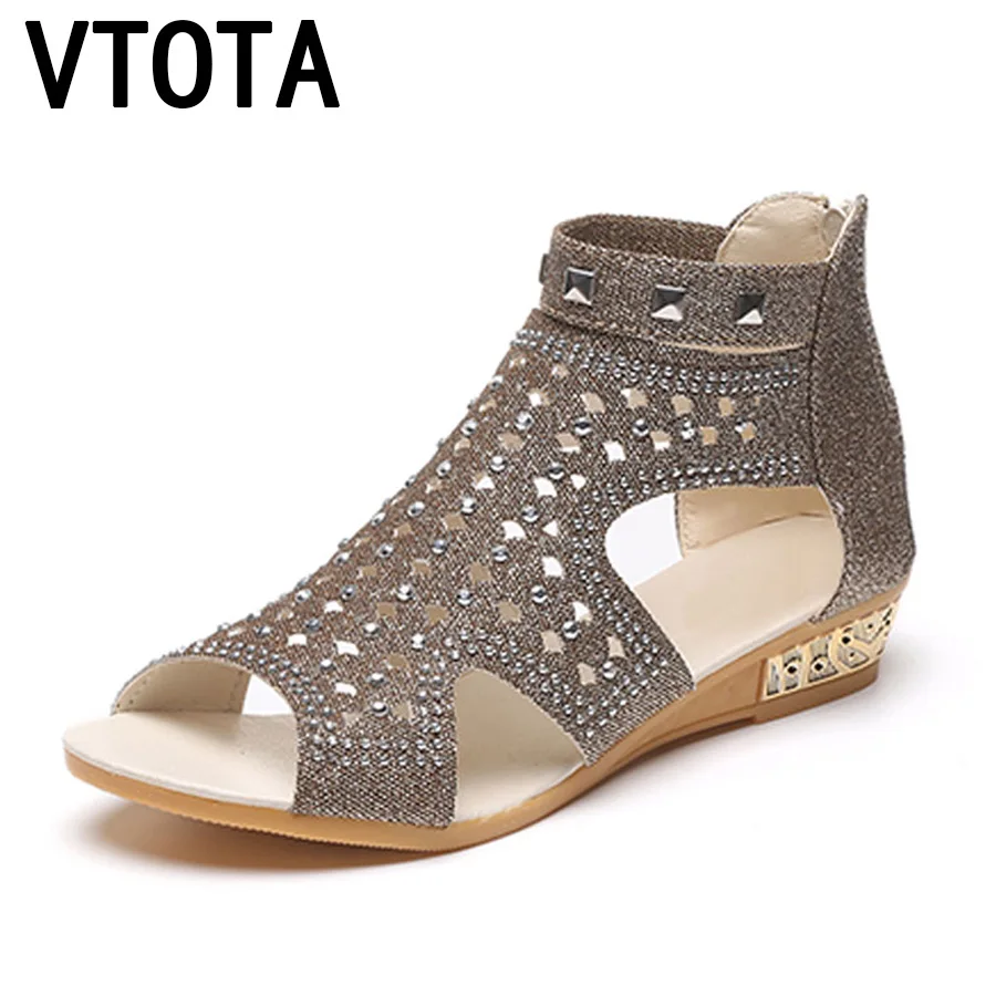 VTOTA/женские сандалии; sandalia feminina; коллекция года; повседневная Летняя обувь в римском стиле; модные сандалии-гладиаторы с заклепками; женские сандалии; Sandalia Mujer; B67