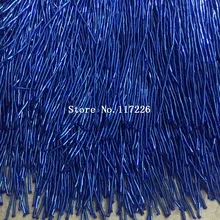 5 ярдов/сумка лента синяя с бахромой и с бусинами 15 см ширина для Свадебное платье/вечерние распиловка