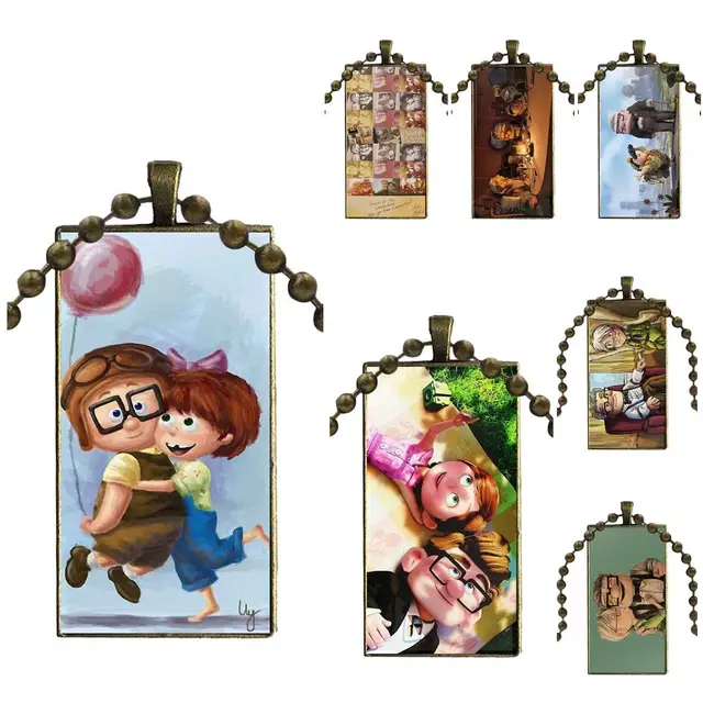 a love story carl and ellie up movie glass cabochon choker pendant