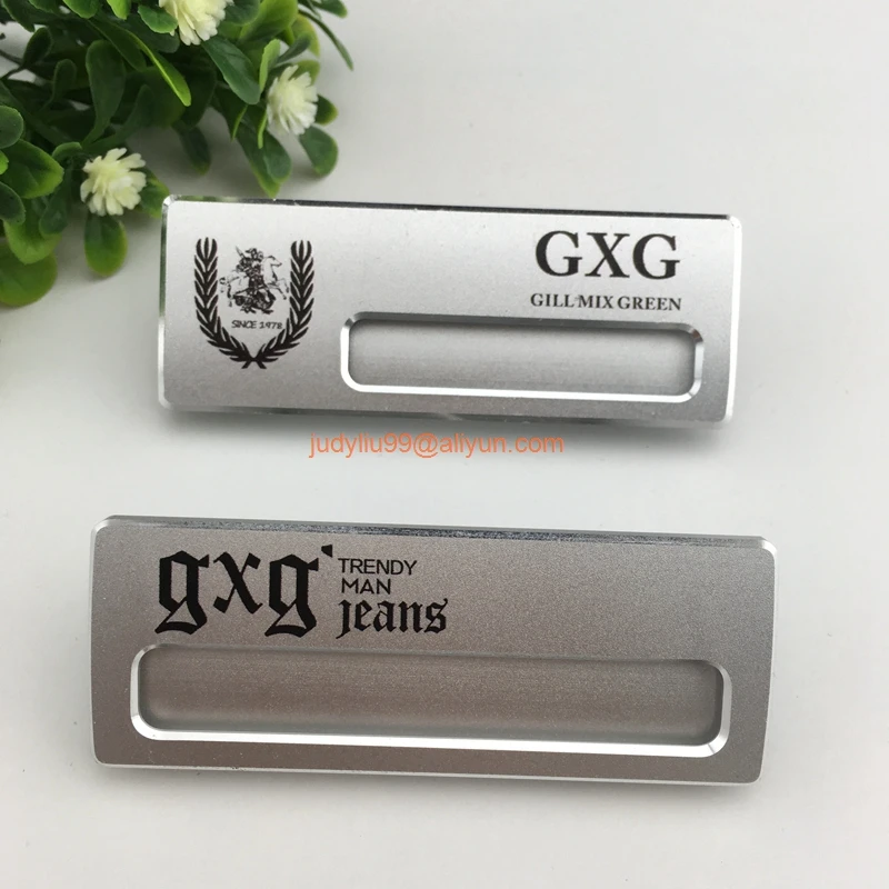 20pcs custom 8X4.2cm staff name badge aluminium reusable name tag ID pin UV print badge holder with safety pin or manget (42)