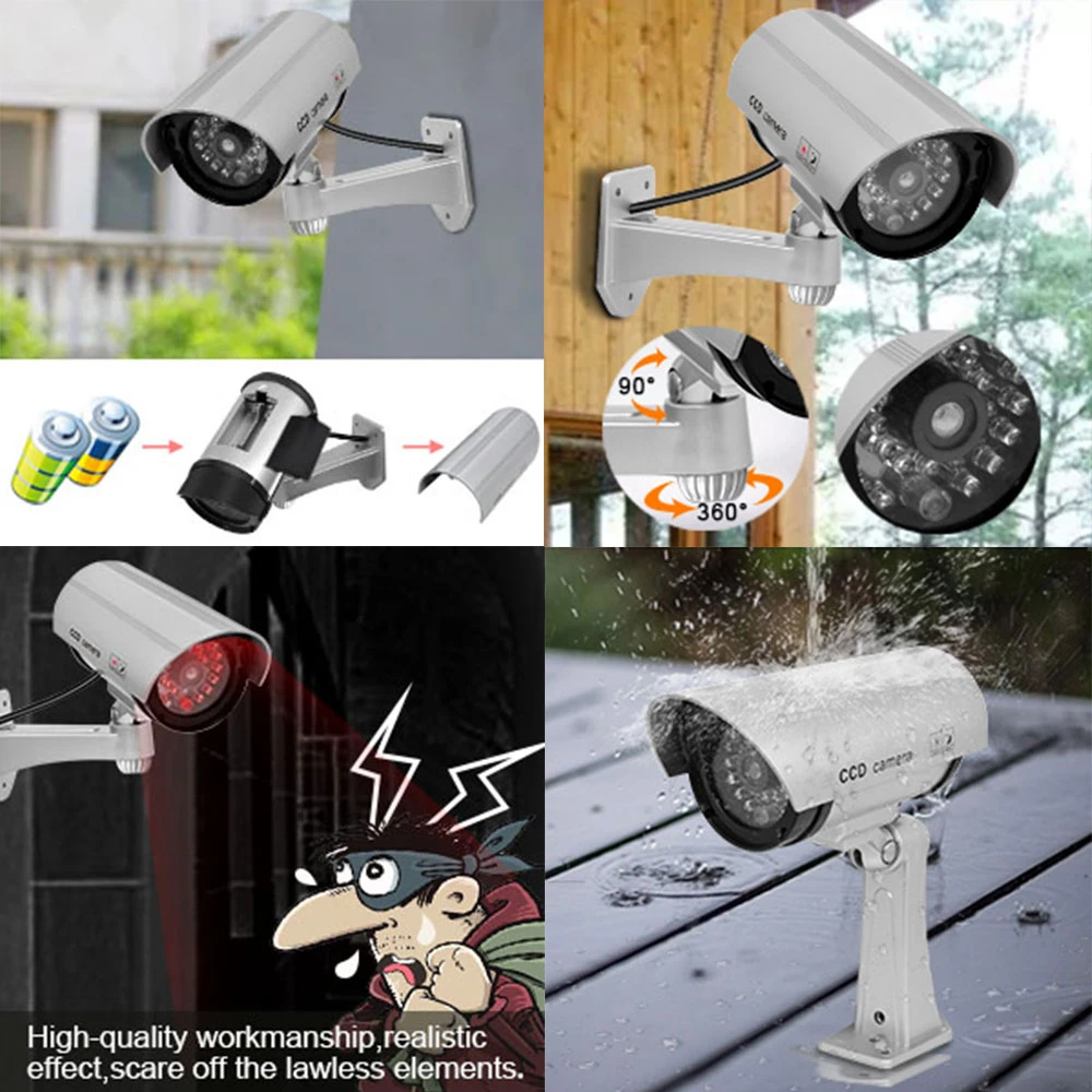 2 шт Поддельные камеры видеонаблюдения магазин домашней безопасности светодиодный светильник имитационная камера водонепроницаемая наружная камера