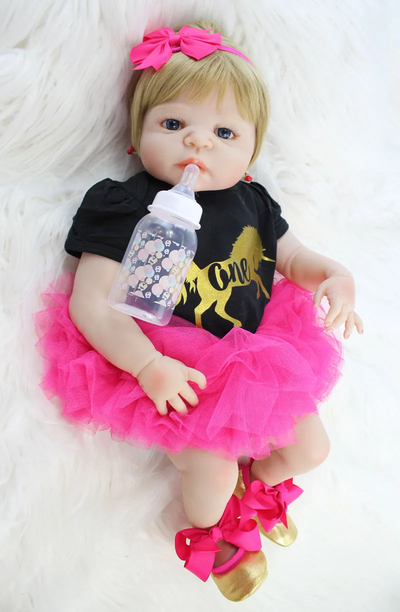 

55cm Full Silicone Reborn Baby Doll Toy 22'' Soft Vinyl Newborn Princess Babies Girl Bonecas Blonde Alive Bebe Kids Bathe Toy