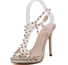 Size 4~9 Golden Rivets Women Shoes 13cm Sexy Summer High Heels Shoes Women Pumps zapatos mujer (Check Foot Length)