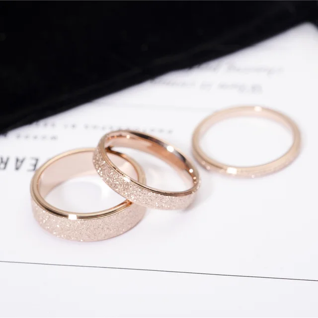 YUN RUO Rose Gold Color Frosted Finger Ring for Woman Man Wedding Jewelry 316L S YUN RUO Rose Gold Color Frosted Finger Ring for Woman Man Wedding Jewelry 316L S