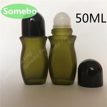 

300pcs/lot 50ML Olive Green Frosted Glass Roller Bottle, Body Bottle Deodorant Ball Bottle, 50CC Glass Essence Bottle