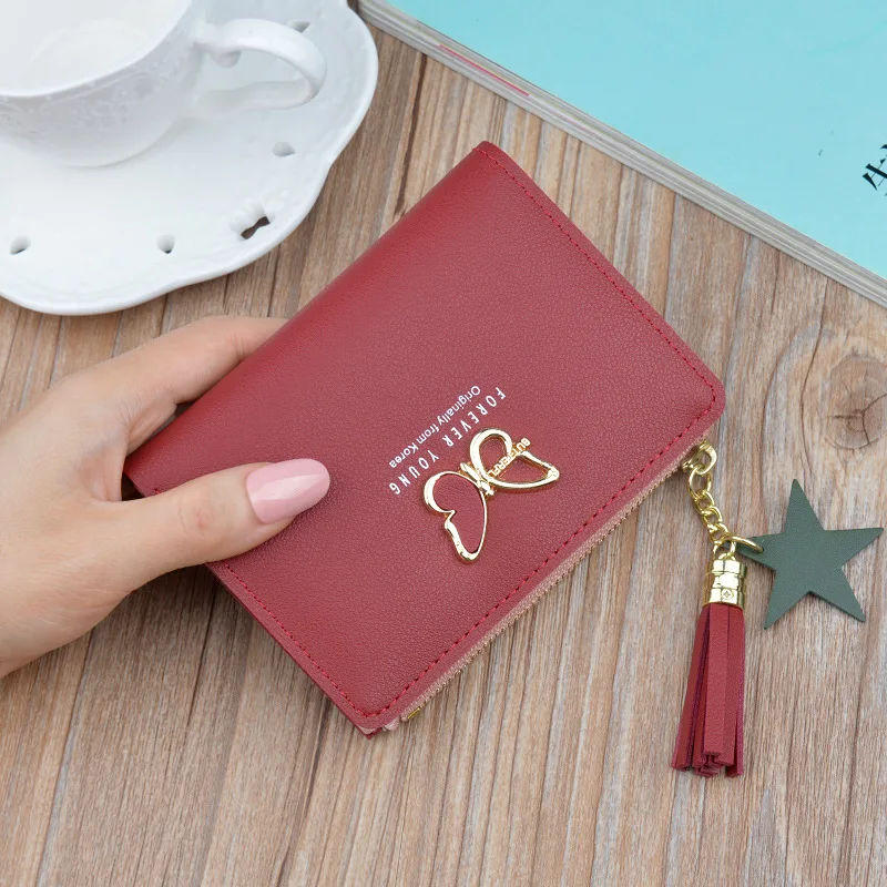 

Jaybag 2019 Carteira Ladies Leather Wallet Butterfly PU Portfel Tassel Card Wallet Soild Cartera Mujer Luxury Wallet For Women