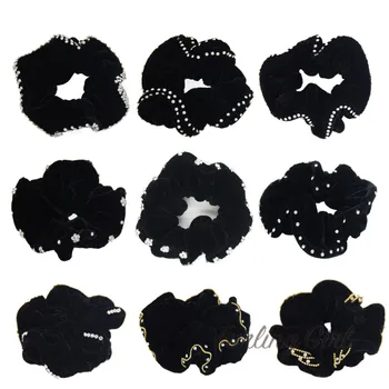 Furling Girl 1PC Velvet Hair Scrunchies with Crystals 9 Designs Elastic Hair Bands Ponytail Holder Hair Accessories for Women 24 9 hair holder drawing mat for use with the application of hair extensions drawing card skin pad with needles