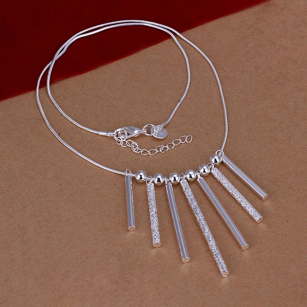 

wholesale price 925 sterling silver jewelry statement fashion fine silver seven frosted cylinder beads pendant necklace CN094