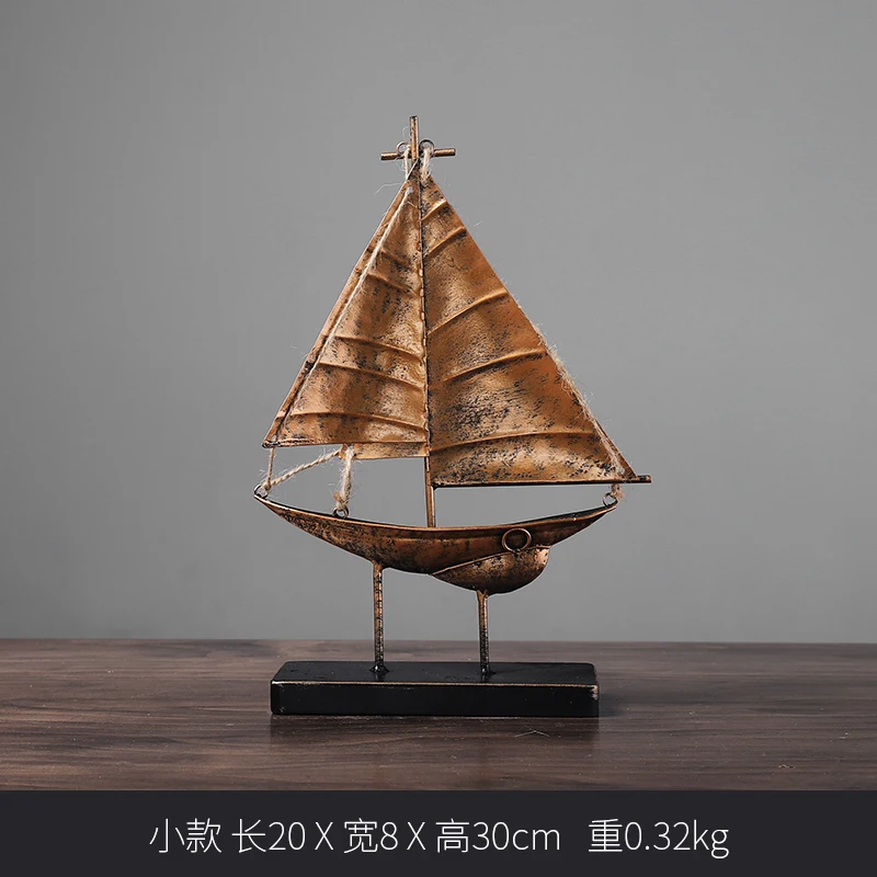 Деревянный и Железный парусный корабль Средиземноморский стиль украшения для дома рукодельные резные морские лодки модель подарок - Цвет: IORN-B