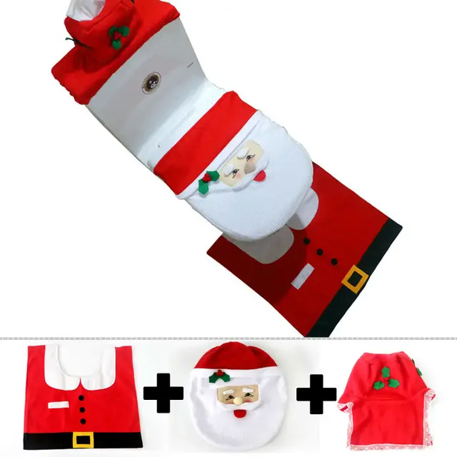 Creative 2017 New Year 3pcs Set Christmas Indoor Bathroom Toilet Seat Cover Decorations Santa Claus