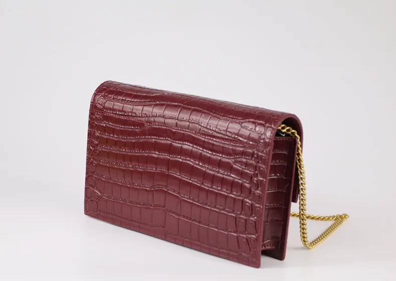 Женская сумка-клатч из натуральной кожи, сумка для телефона, модная сумка на плечо с крокодиловой цепочкой, сумка-мессенджер, маленькая сумка с клапаном~ 18b2