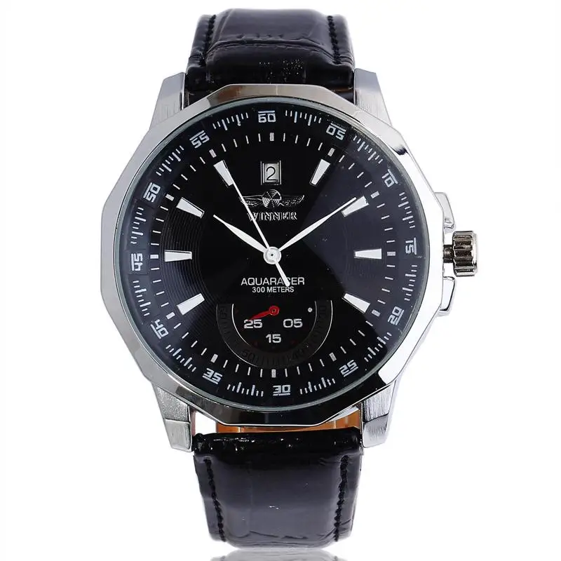 

New Fashion Top Brand WINNER Watch Men Male Clock Leather Strap Auto Date Mechanical Automatic Black Business Wrist Watches