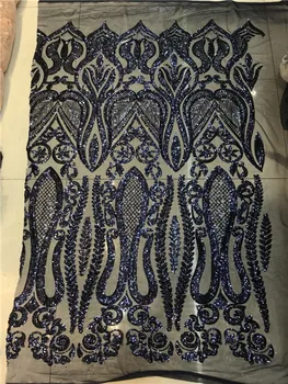 

african lace fabric with sequins 450*135CM 2018 hot sequin fabric high quality tulle sequins lace fabric for evening dresses