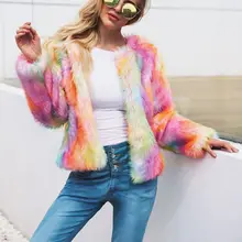 Элегантные женские шубы многоцветные куртки из искусственного меха зимние утепленные с длинным рукавом Повседневные женские кардиганы женское меховое пальто куртка