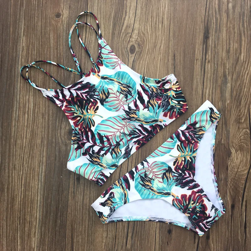 

Girls Beach Swim Bathing Halter High Neck High Waist Swimsuit Crop Top Push Up Bikini Set Sexy Backless Print Retro Bikini Sets