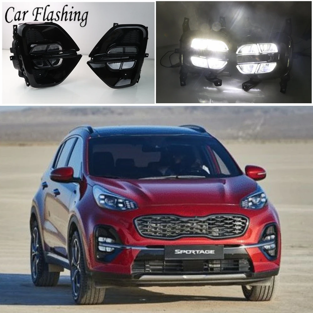 

Car Flashing 2pcs LED For Kia sportage KX5 2019 2020 Daytime Running Light DRL LED Day Light Front Bumper Head Fog Lamp White
