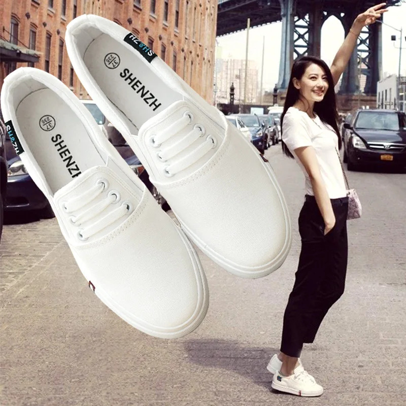 

Women White Sneakers 2019 New Fashion Comfortable Women Vulcanized Shoes Solid Rubber Shoes Female Walking Shoes