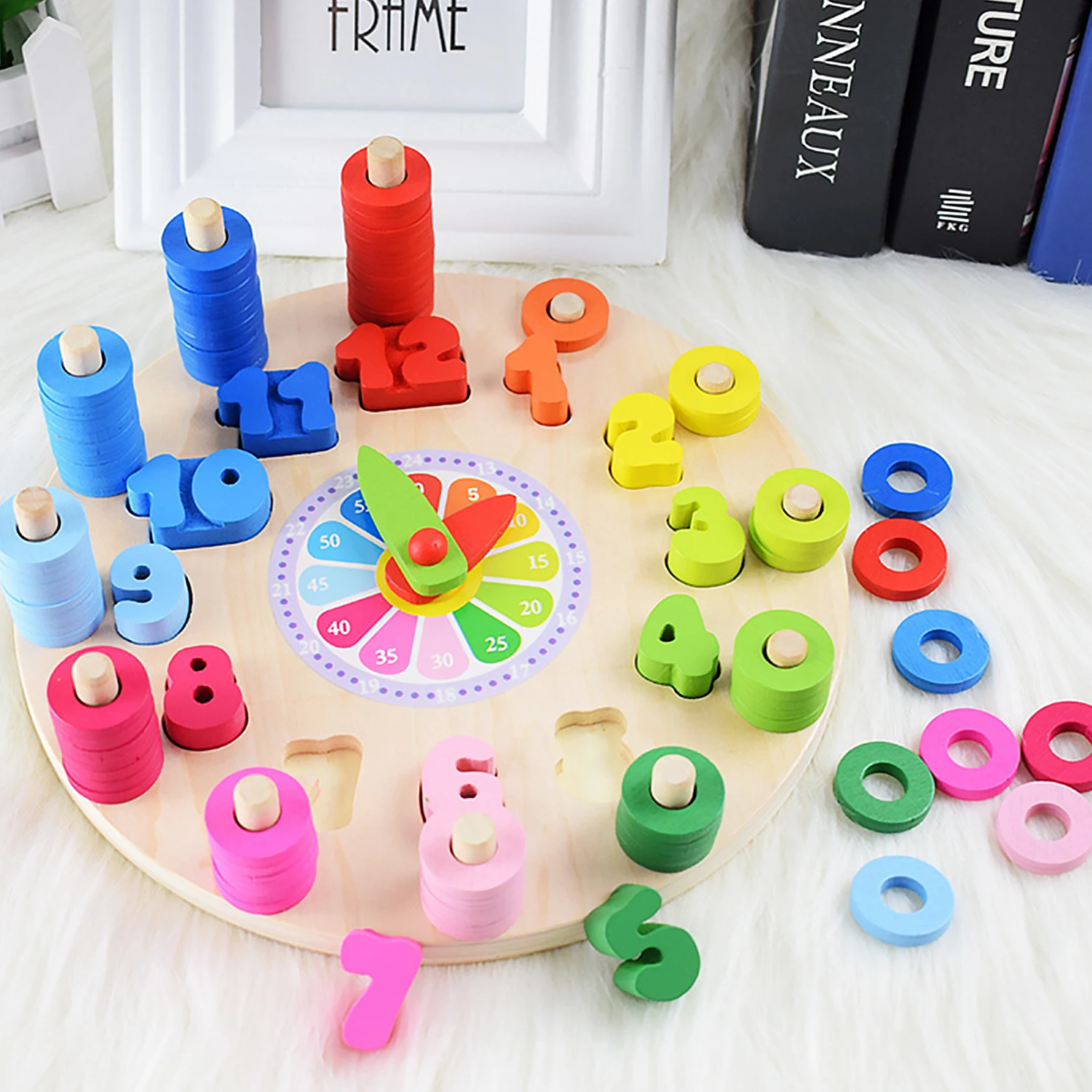 

Montessori Wooden Clock Board 12 Number Blocks Matching Educational Puzzle Toys for Toddlers Boys Girls Preschool Supplies