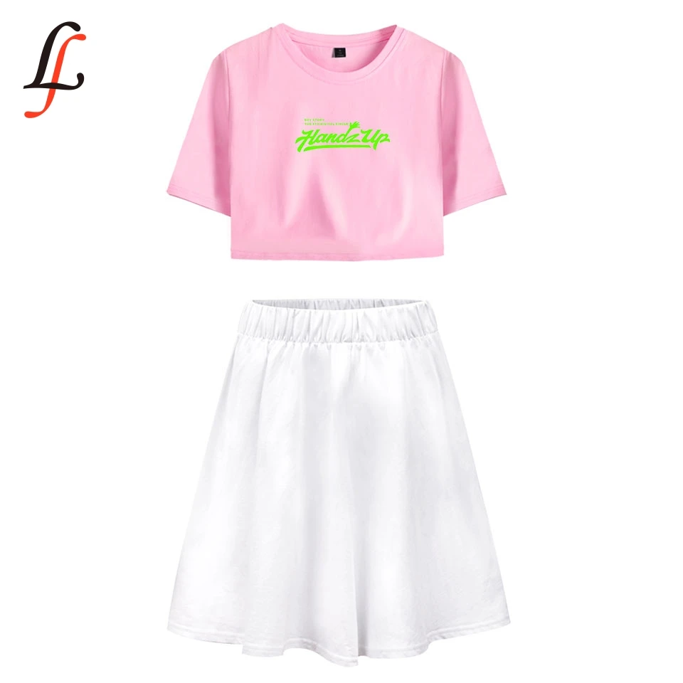 

Casual Hot Short Skirt Suit Short Sleeve T-shirt and Short Skirt Piece modis sexy sets Boystory print Kpop Girl Casual Style