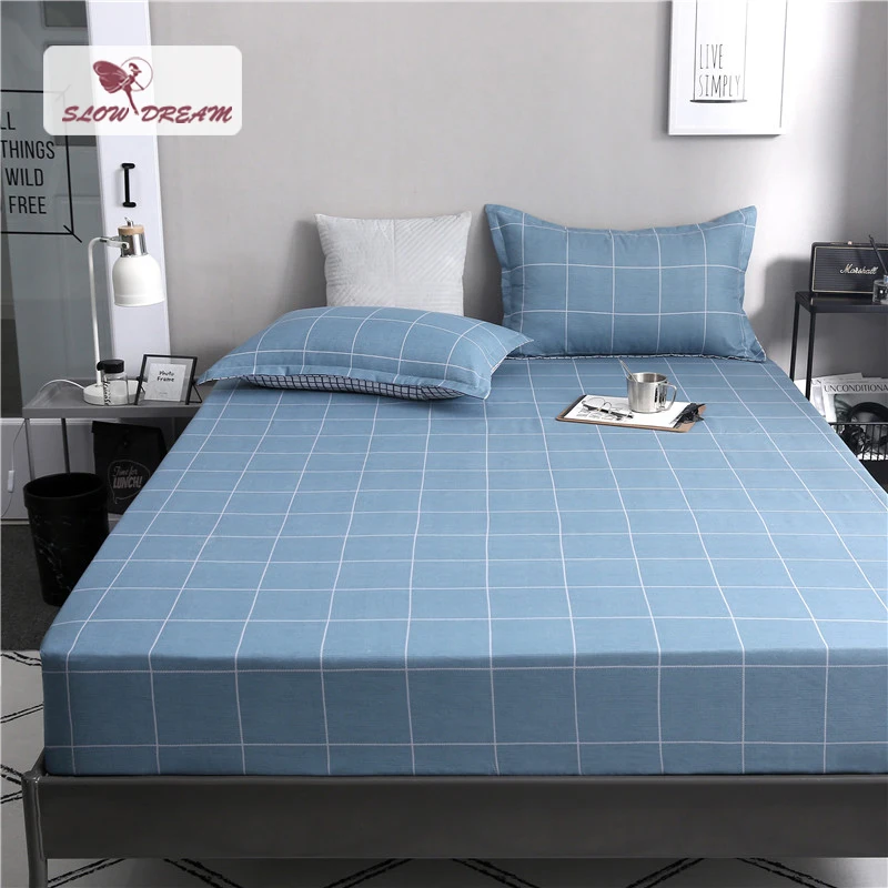 

Slowdream 1PCS Grid Simple Style Fitted Sheet Double Queen Size Mattress Cover Single1.0 Bed Sheets On Elastic Band With Rubber
