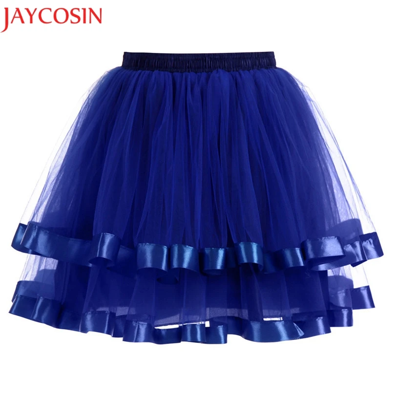 JAYCOSIN Pleated Gauze Short Skirts Polyester Two Layer Fabric Skirt