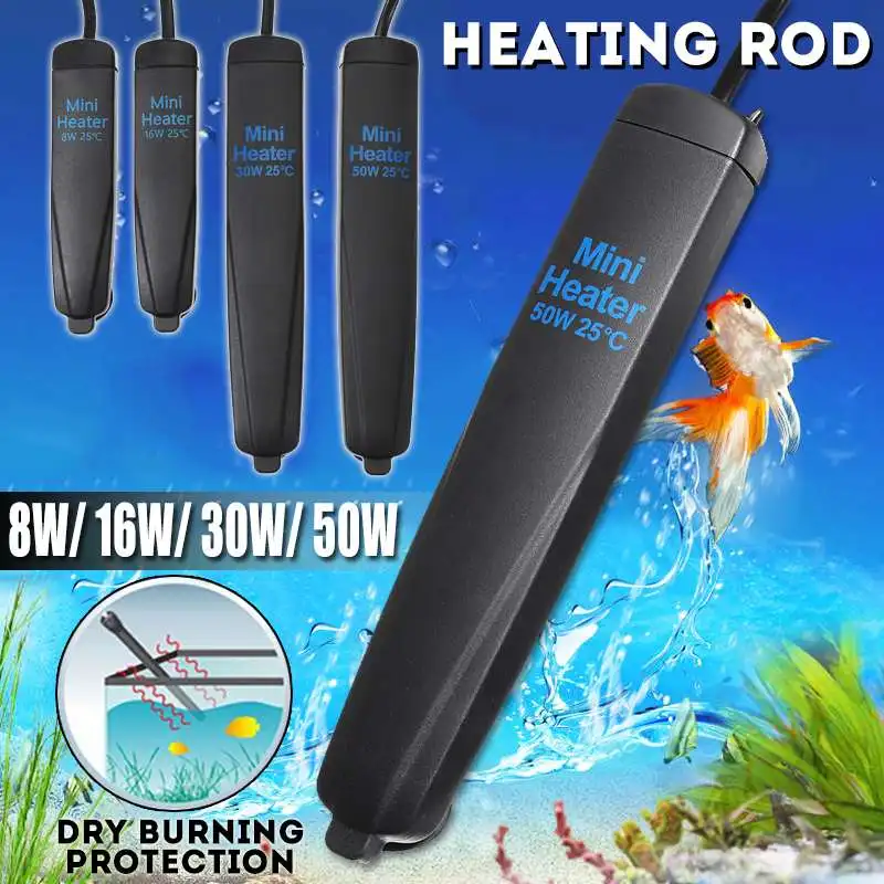 

8/16/30/50W Mini Aquariums Heater Submersible Water Temperature Meter Fish Tank Heating Rod Anti-Explosion Carbon Fiber EU plug