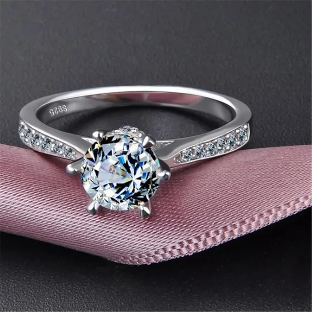 2019 YKNRBPH 100 925 Pure Silver Engagement Ring S925 Stamp Round