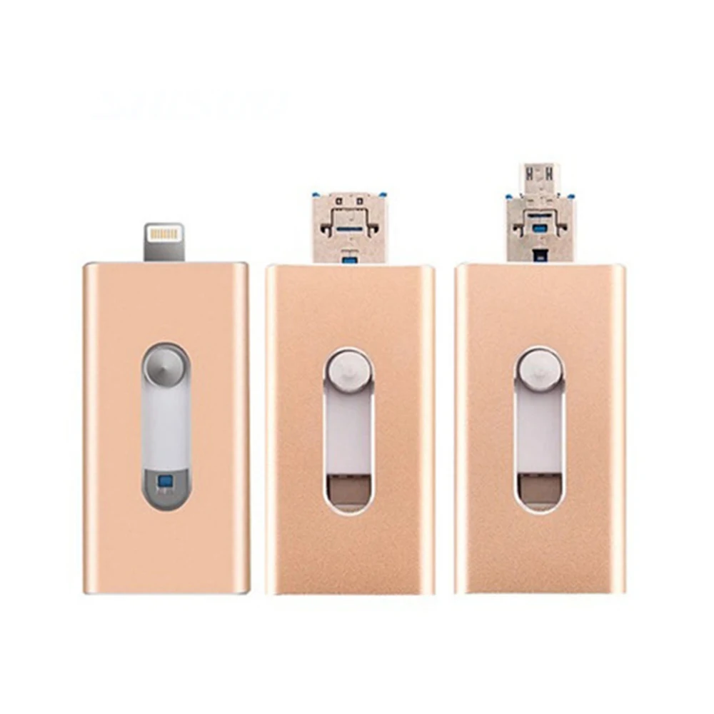 

3 in 1 Lightning OTG USB 2.0 Flash Drive 32/64/128/256GB Pen Drive for iPhone/iPad/IOS/Android/PC USB Memory Stick ( Gold 128GB)