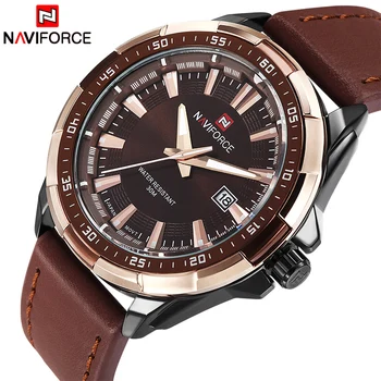 NAVIFORCE Men's Waterproof Calendar Date Military Leather Quartz Watches