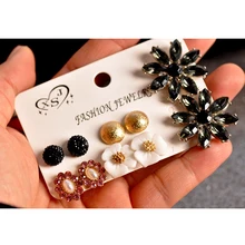 Новые женские модные ювелирные изделия оптом для девочек день рождения жемчуг черный порошок серый смешивать и матч 6 пар/компл., высокое качество, прекрасный подарок