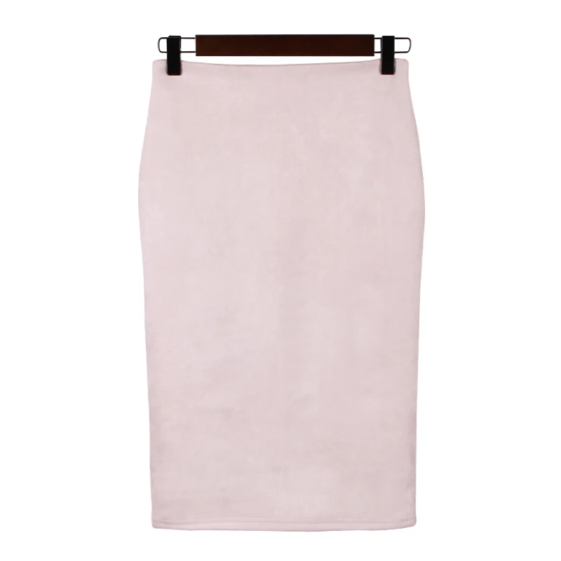 Сексуальная разноцветная замшевая юбка-карандаш средней длины для женщин модная эластичная высокая талия Офисная Женская облегающая юбка Saias - Цвет: Белый