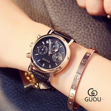 Модный бренд GUOU часы женская одежда кожа 3 глаза календарь часы элегантный браслет часы Для женщин наручные часы Relojes Mujer