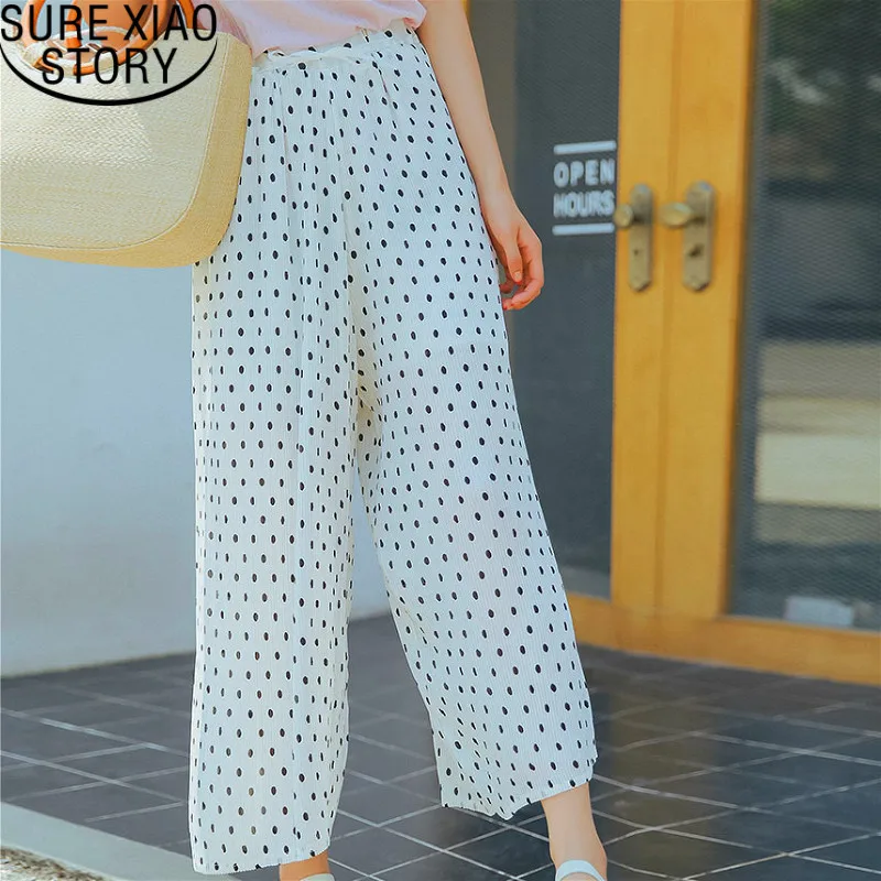 

Pants women 2019 shirts streetwear wide leg pant high waist lace up pants korean pant Loose Casual Flat dot white pant 2698 50