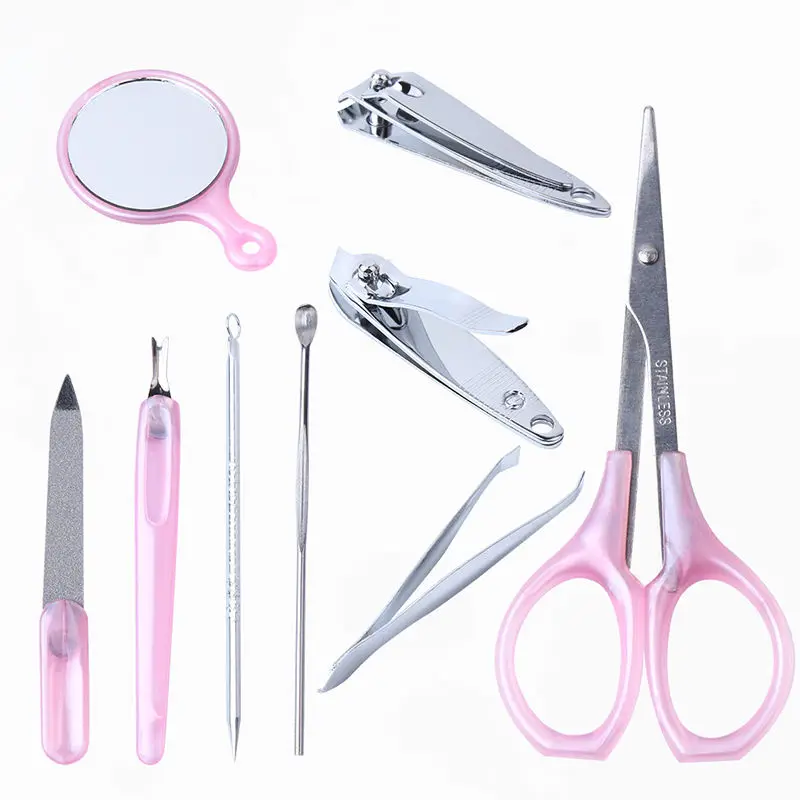 9Pcs Clipper Nail Care Set Case Nail Pedicure Scissor Manicure Accessory Tools Tweezer Knife Ear Apple Shape Case Started Kit