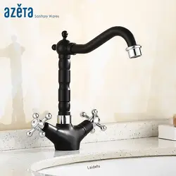 Azeta Бесплатная доставка Кухня кран черный латунь двойная ручка бортике холодной и горячей воды смеситель MK9724B