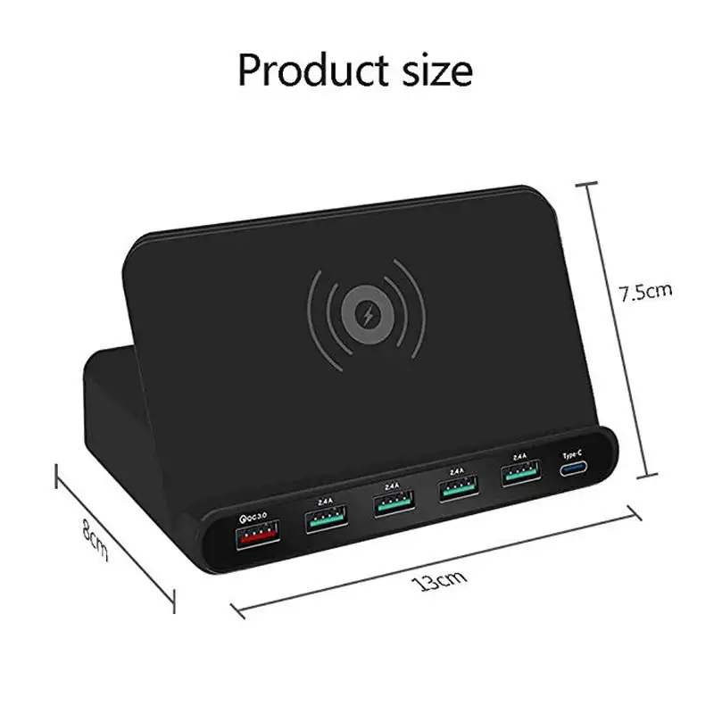 6-Порты и разъёмы USB Беспроводной Зарядное устройство Быстрая зарядная станция с Тип-c, 2 в 1 Беспроводной Зарядное устройство USB типа C для телефона Зарядное устройство для iPhone и Android