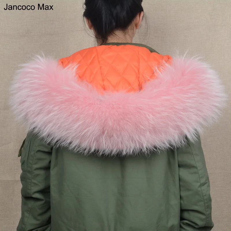 Jancoco Max Большой Енот натуральный мех отделка воротник для женщин мужчин Модная парка капюшон натуральный шарф подкладка 80 см S1535