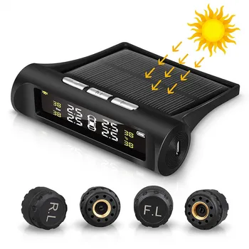 

Solar Car Tire Pressure Monitoring System TPMS Auto 4 Sensor Tyre Pressure Alarm Guage Tester
