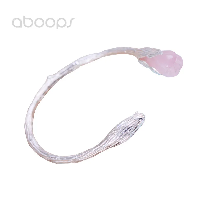 

Handmade Plain Solid 990 Sterling Silver Rose Crystal Gardenia Flower Open Bangle for Women Girls Free Shipping