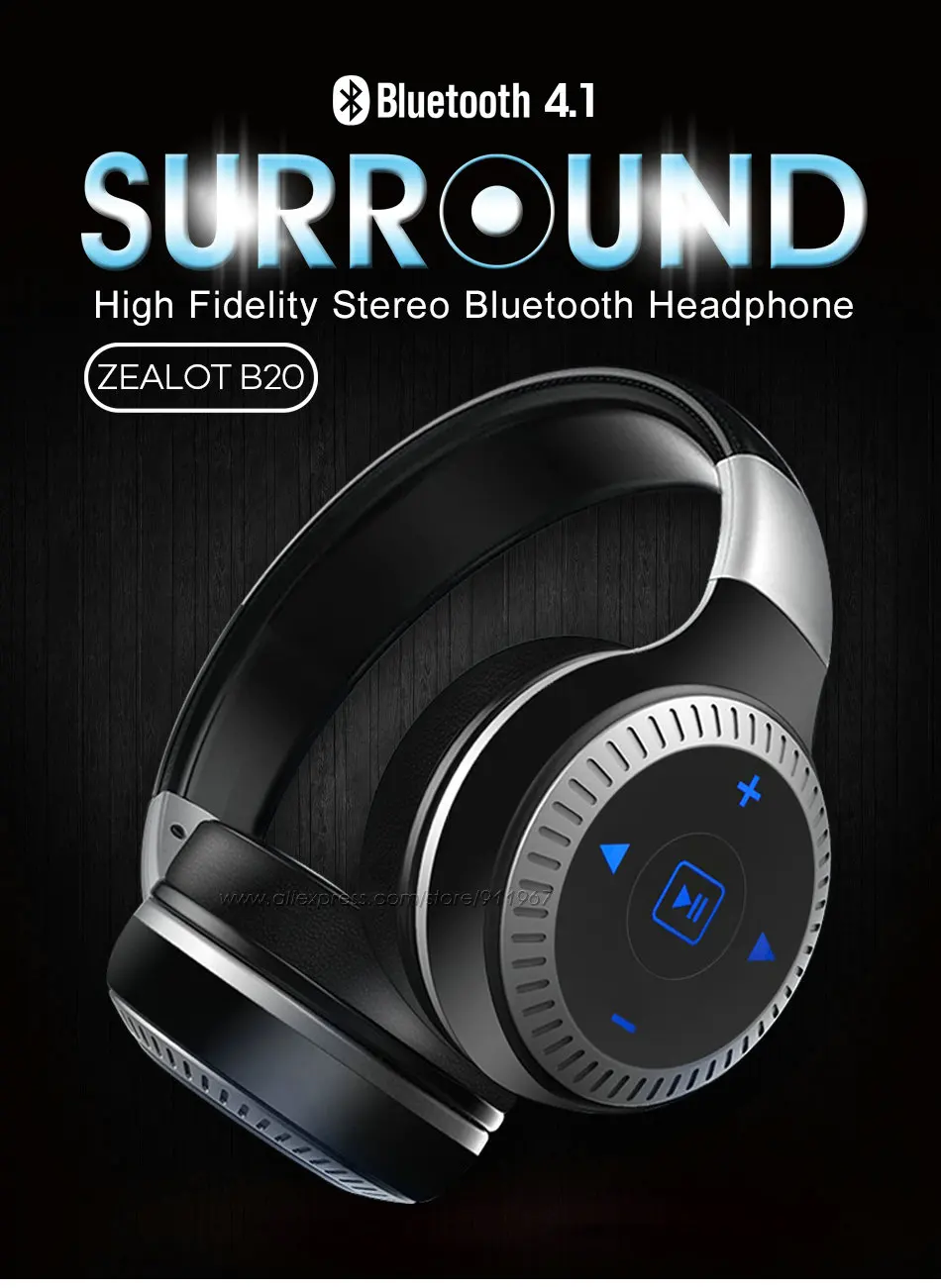 ZEALOT B20 Hi-Fi стерео Bluetooth наушники Беспроводная гарнитура супер бас над ухом Handsfree с микрофоном