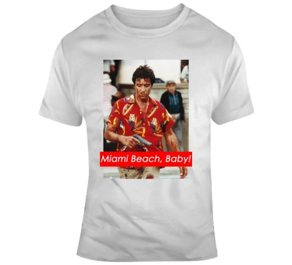 Тони Монтана Майами-Бич Scarface 80 s фильм вентилятор (имитация) Футболка крутые