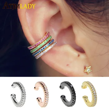Ear Cuff micro pave cz circle 925 sterling silver mix rainbow CZ earrings no pierced stack small sized little girl earring cuff